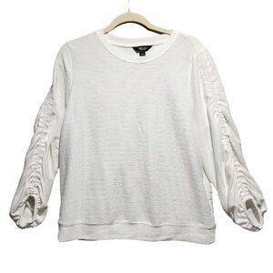 Simply Vera Vera Wang Womens White Ruched Sleeve Top Sweater Crewneck Size Large
